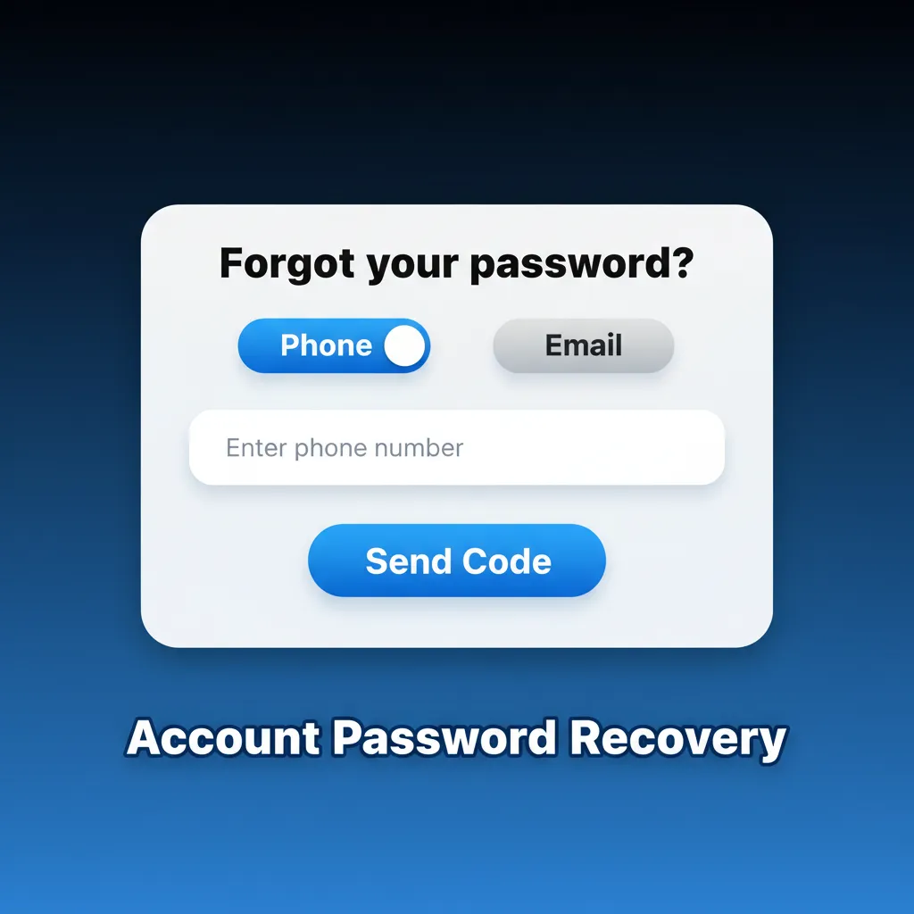 Account password recovery guide: tap Forgot password, get email/phone code, set new password, and enable 2FA.