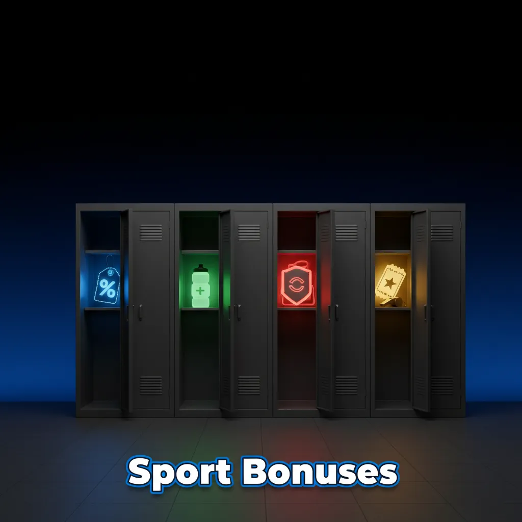 Graphic titled Sport Bonuses listing Acca Boost, First Bet Safety Net, Weekly Cashback, Esports Reload, Cricket Odds Boosts