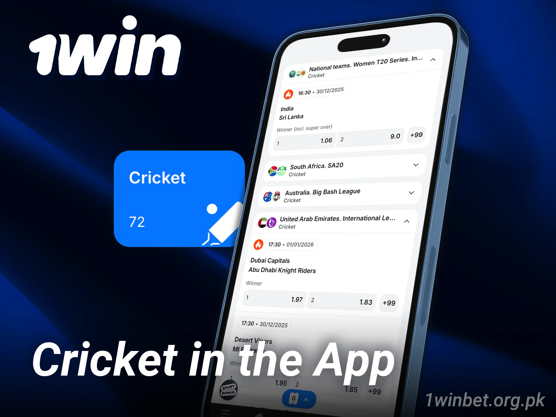 Enjoy cricket betting through the 1win casino app.