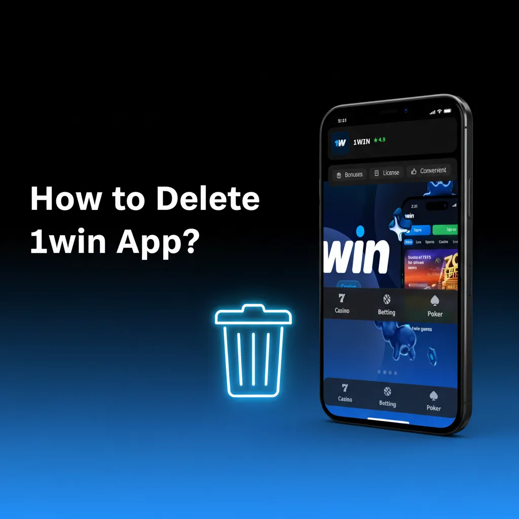 Guide to delete the 1win app: Android—press and hold icon > Uninstall, delete APK; iOS PWA—long-press > Remove Bookmark.