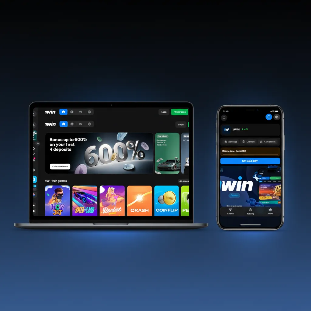 1win Pakistan UI with quick access to Sports, Casino, eSports, Virtuals, Promotions, Results, Support; fixed top bar for odds