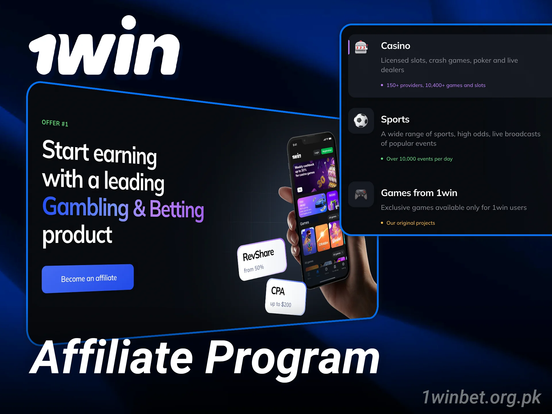 Become an affiliate and earn rewards by partnering with 1win casino.