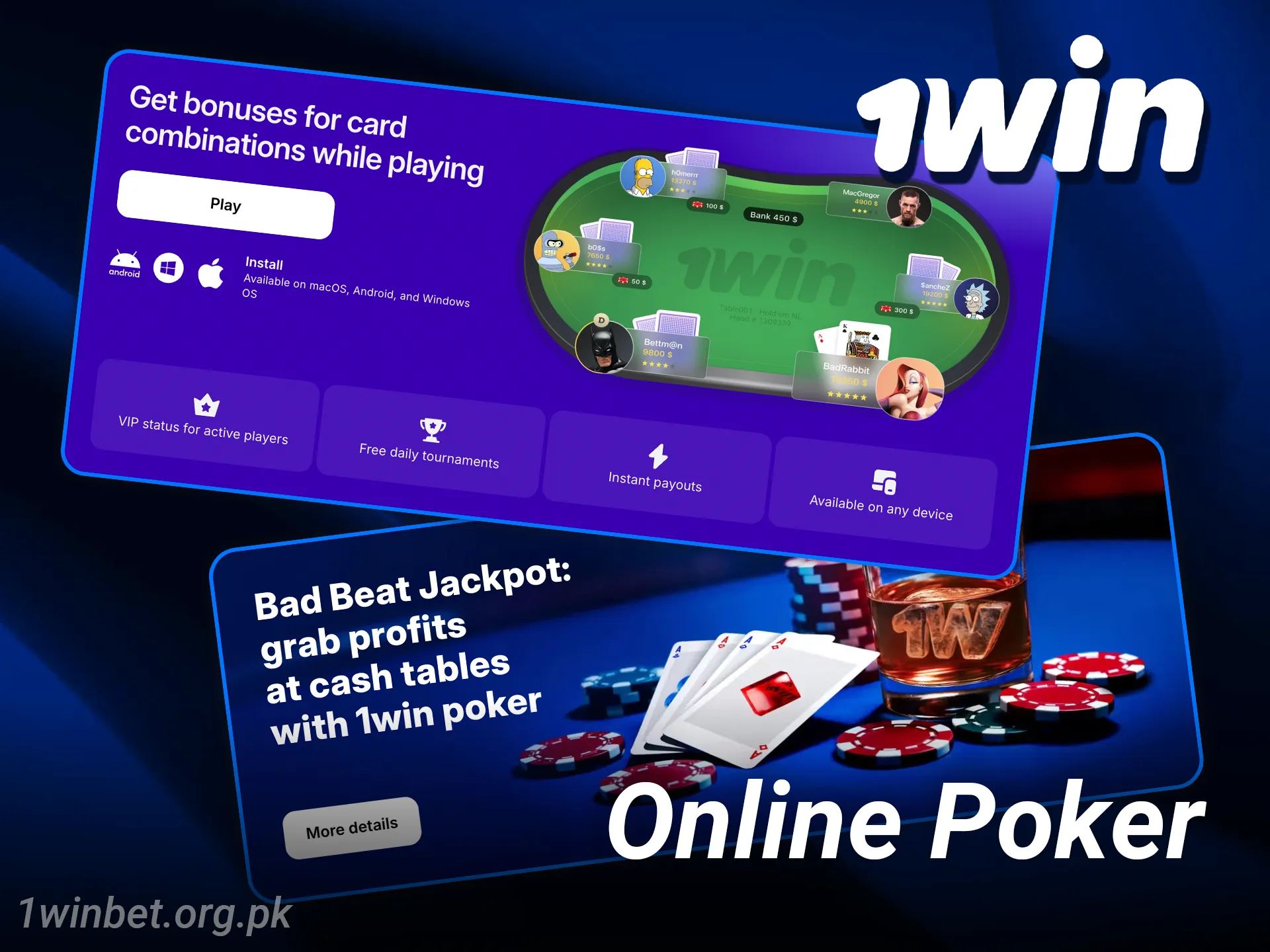 Join online poker tables and test your skills at 1win casino.
