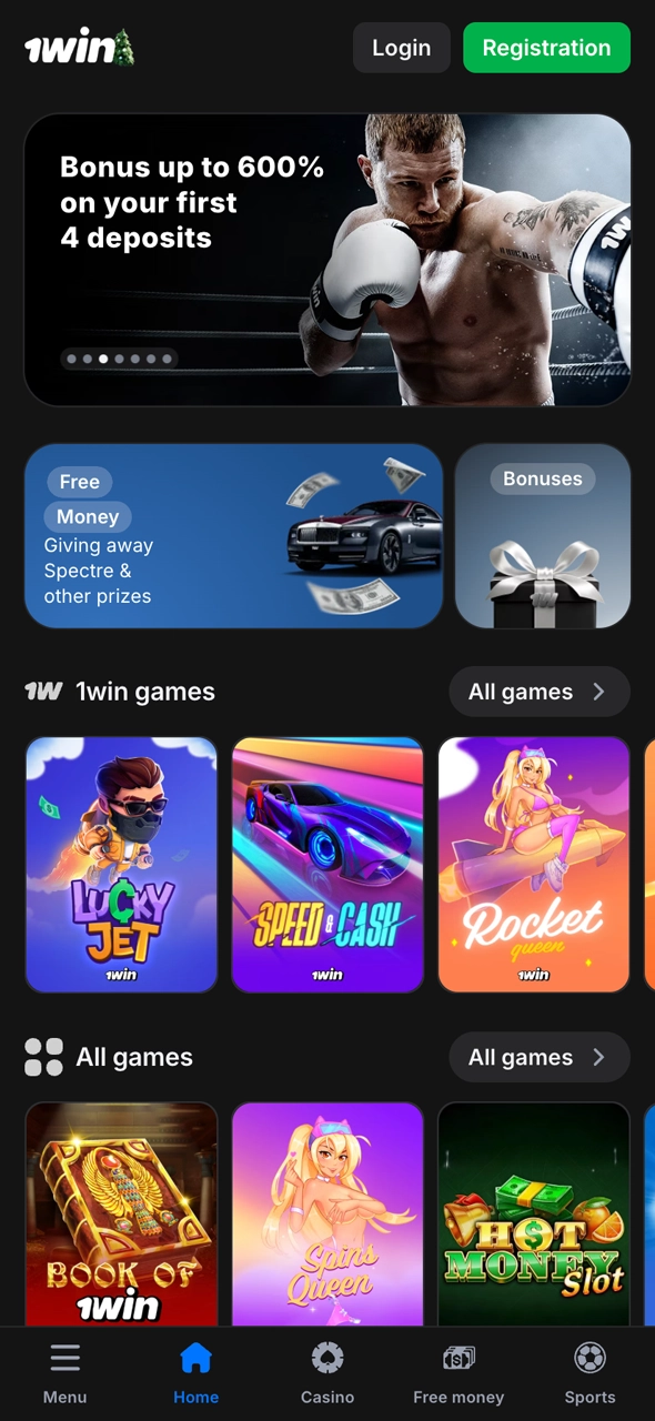 Explore the main screen of 1win casino and start playing now.