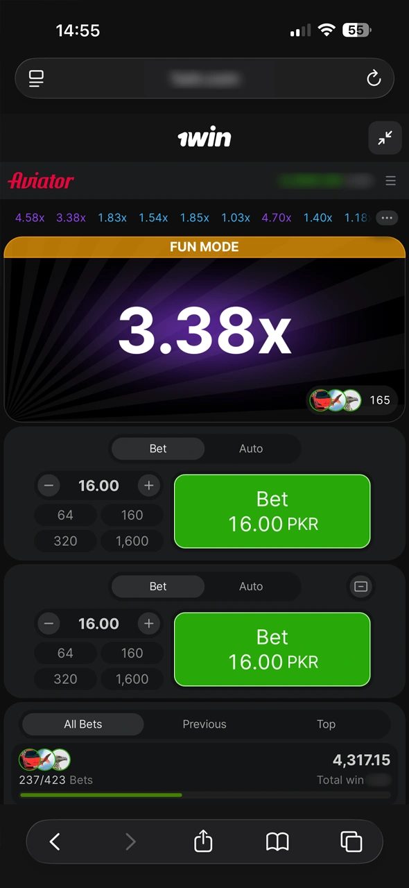 Launch Aviator on the 1win iOS platform and play now.