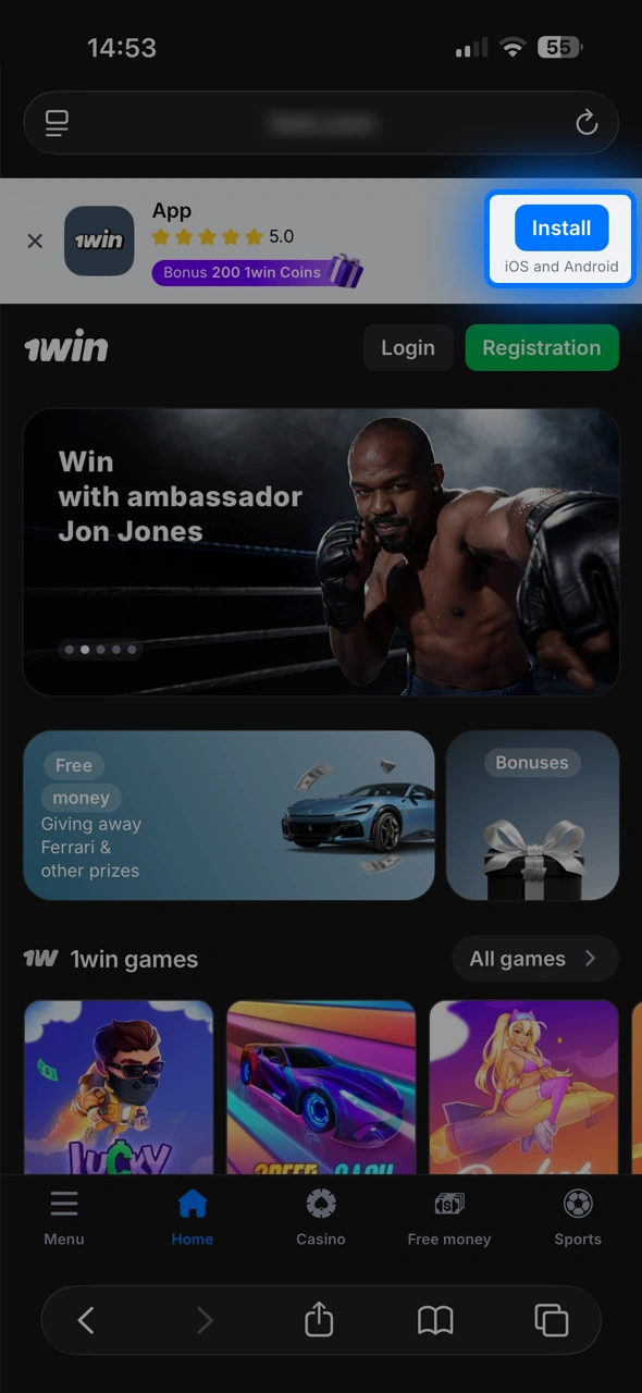 Tap Download App or visit the 1win site in Safari.