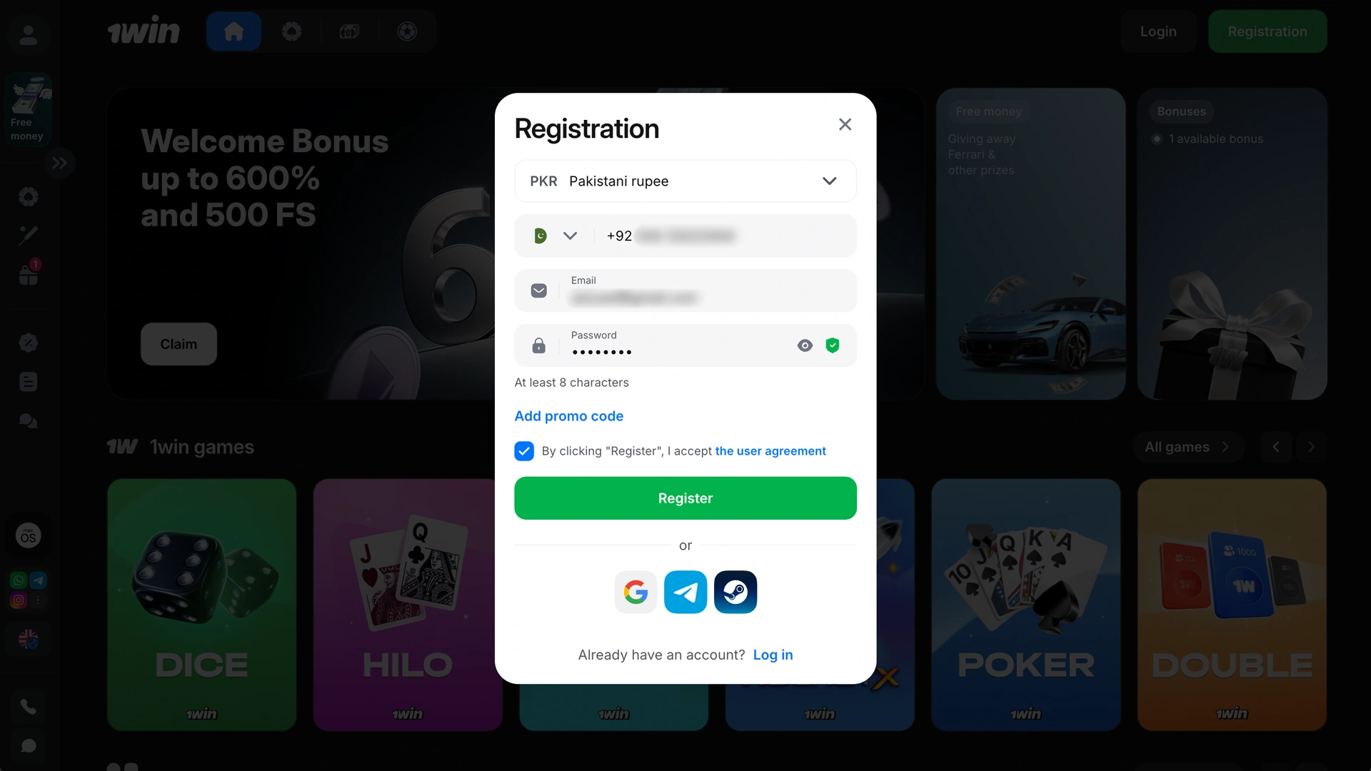 Create your account at 1win to access the Aviator game.