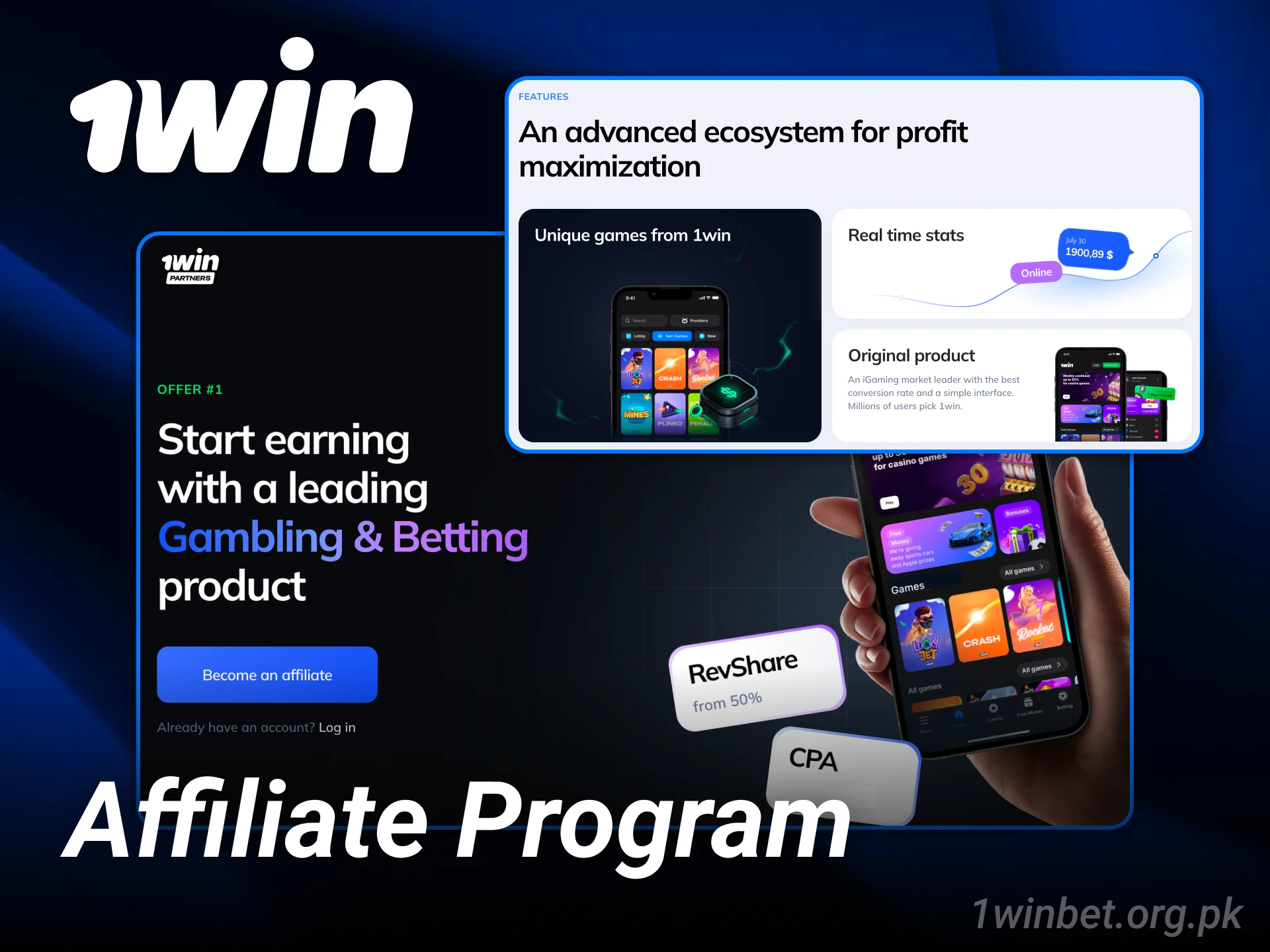 Join the affiliate program to earn a 1win bonus for referrals.