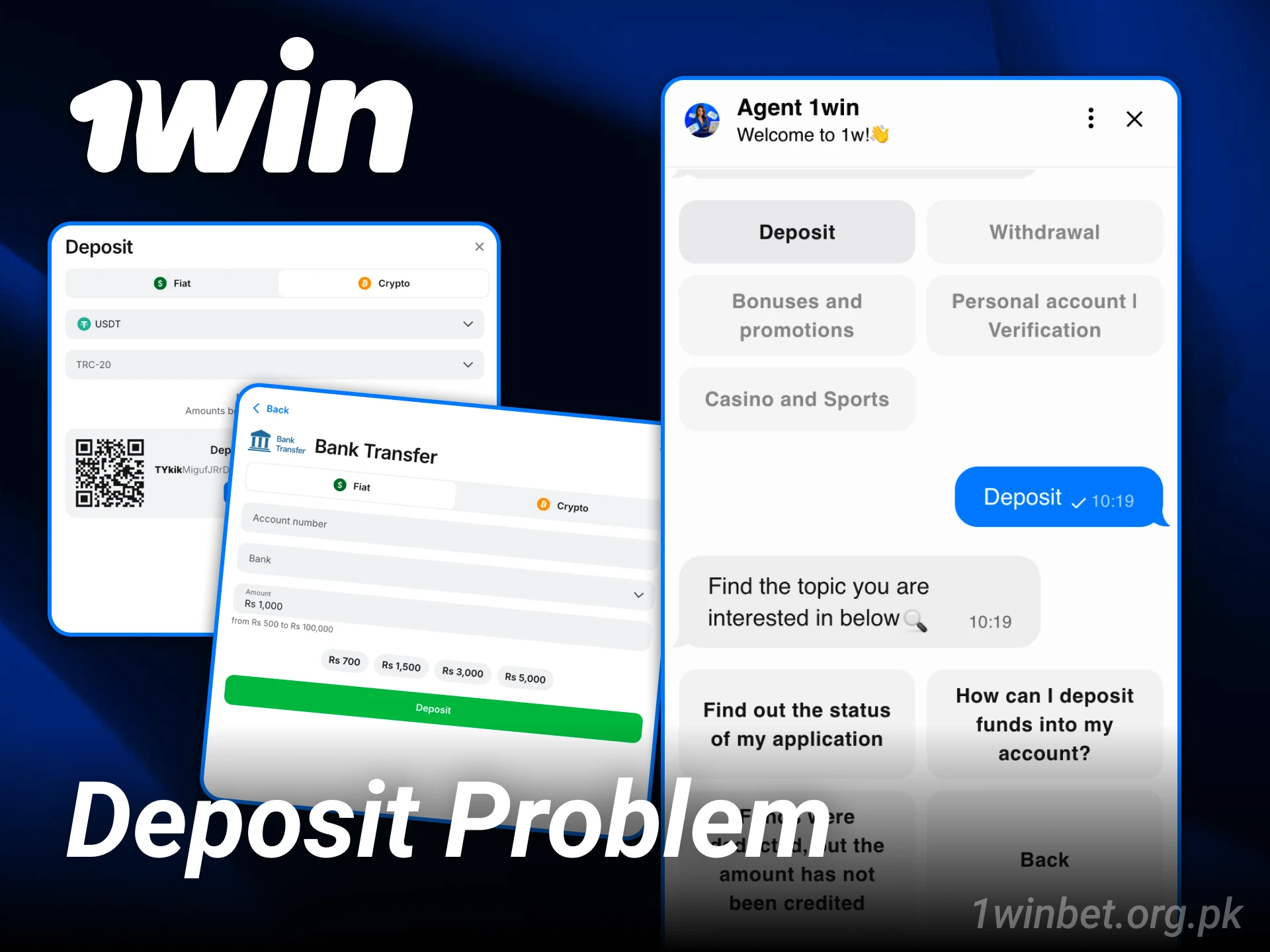 Contact support to resolve any 1win deposit problem and continue playing.
