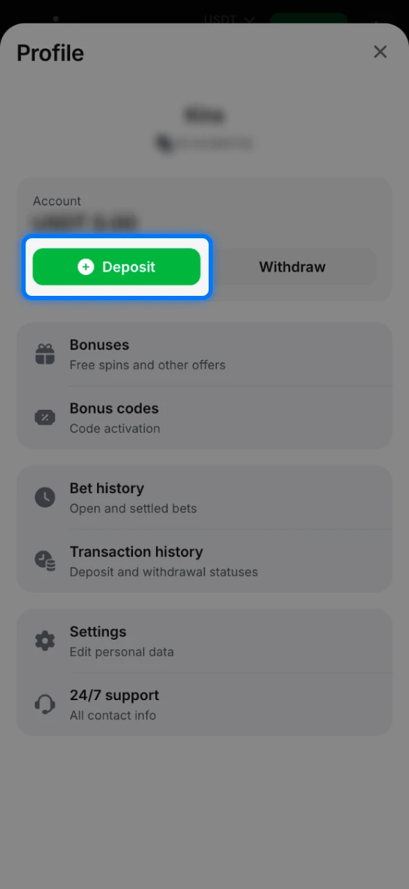 Open the deposit box at 1win to choose your preferred payment method.