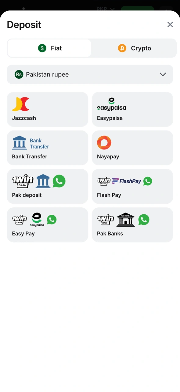 Deposit PKR using the 1win app for quick esports betting.