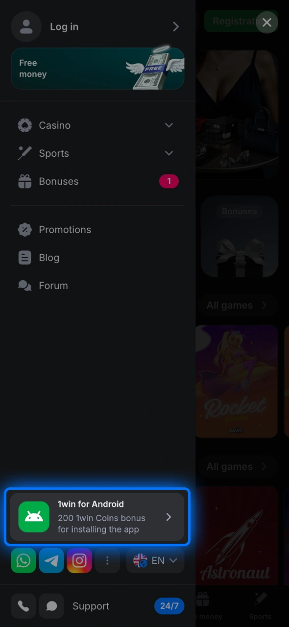 Go to the official 1win site to download the app.