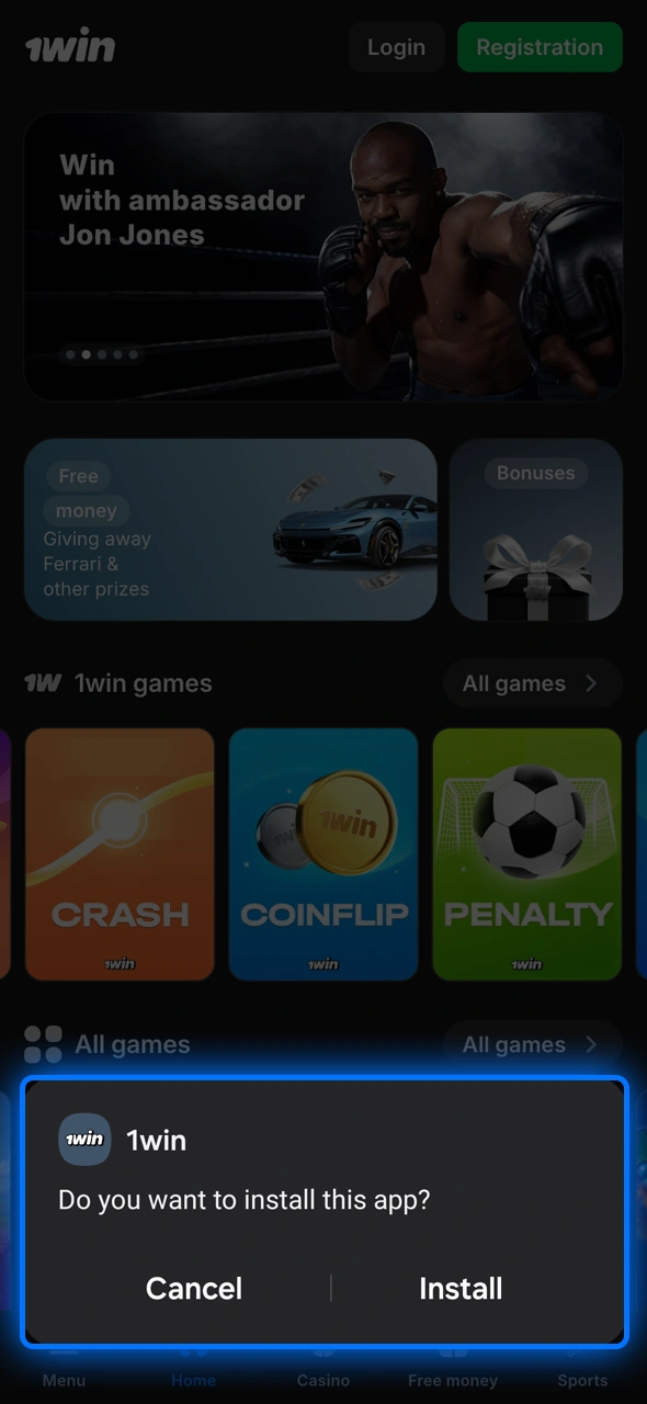Install the app and access 1win esports markets on mobile.
