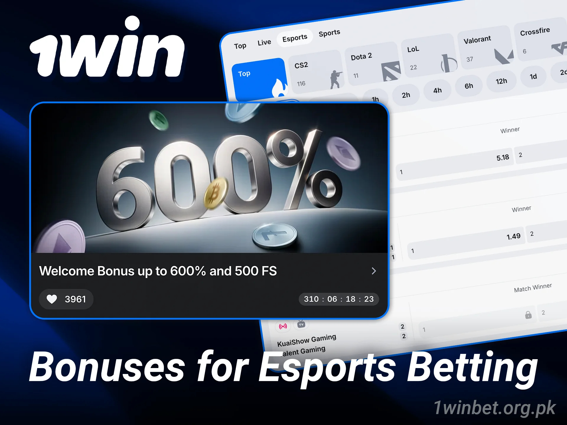 Claim your 1win esports welcome bonus to boost your initial bets.