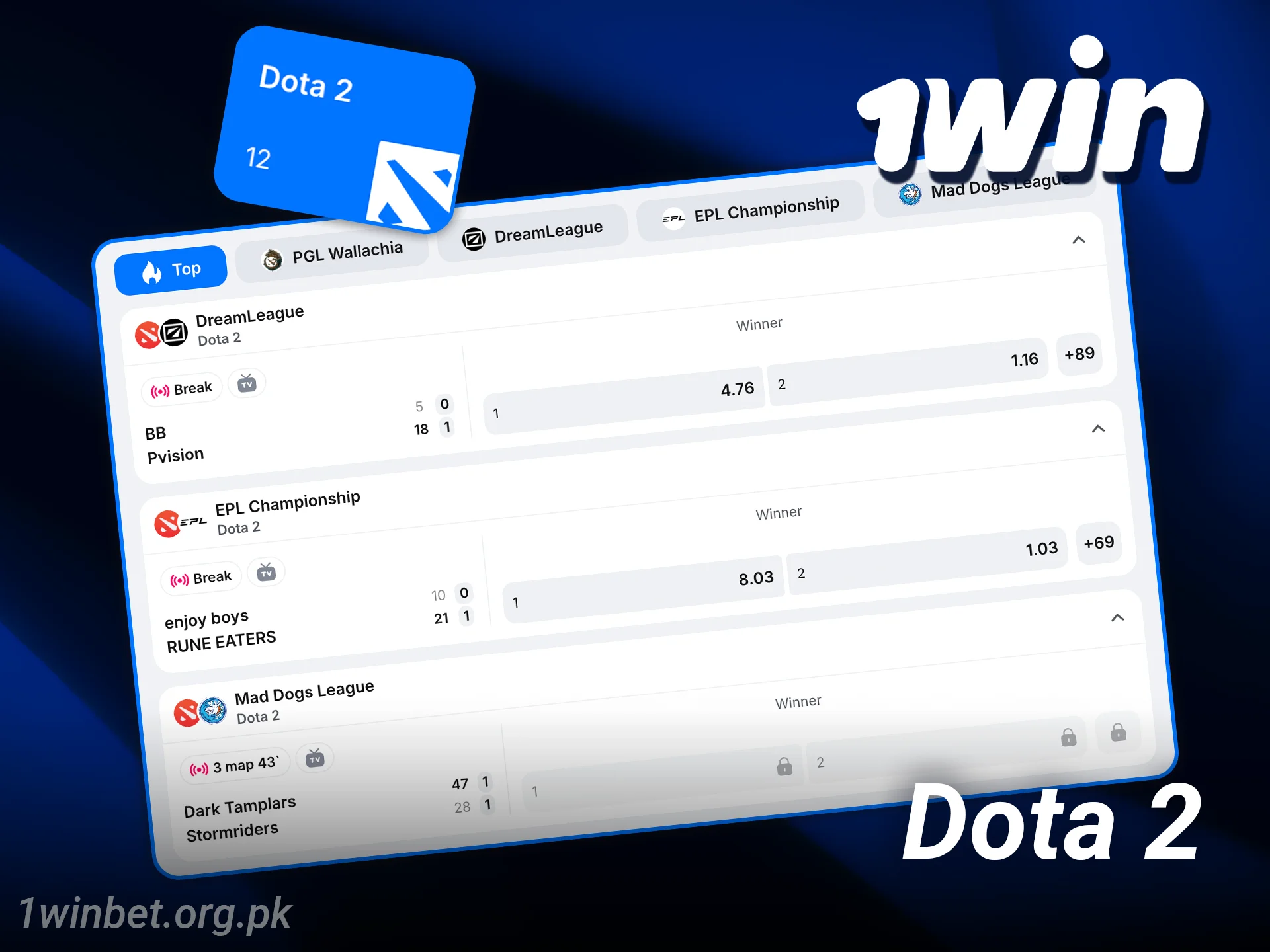 Bet on professional 1win esports matches in the popular Dota 2.