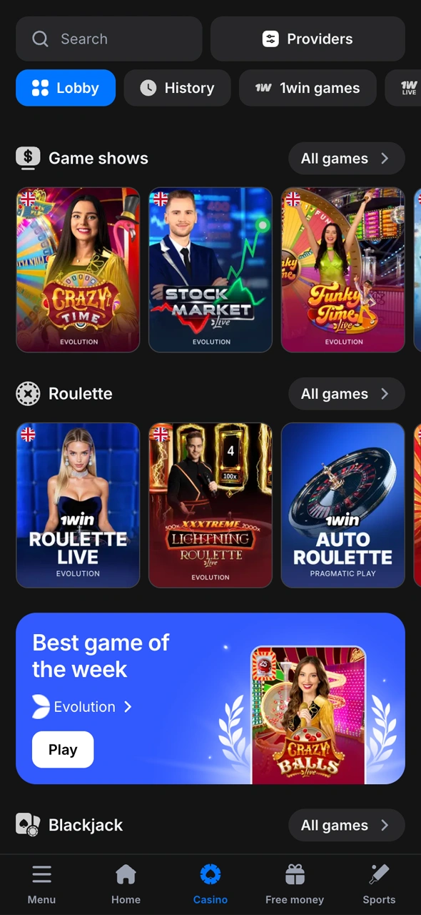 Choose a table in the 1win live casino lobby today.