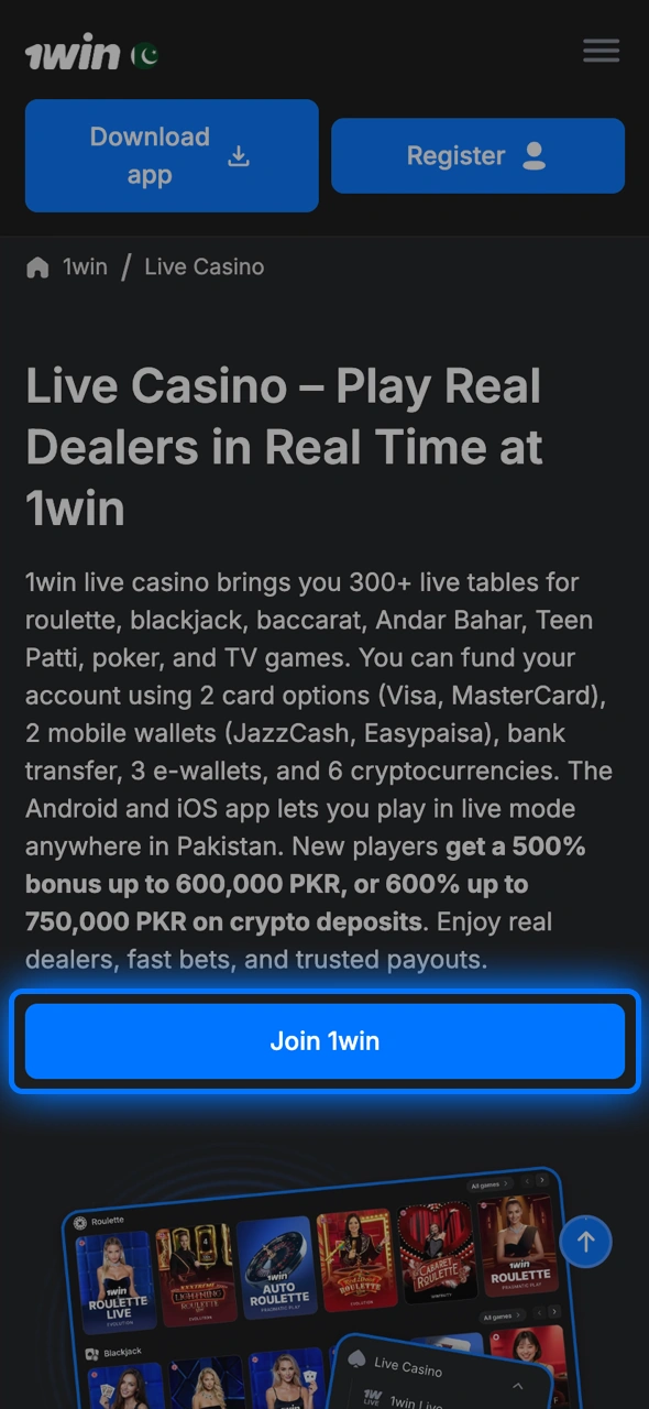 Create your account at 1win to join live dealer tables.