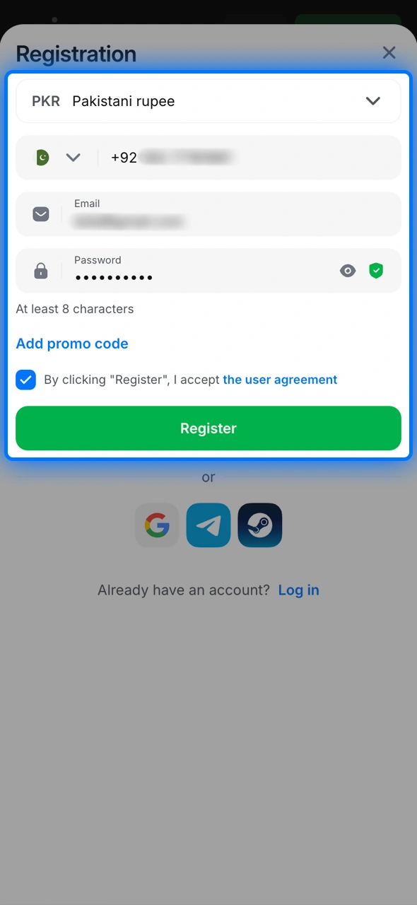 Verify and set currency to PKR for 1win live casino.