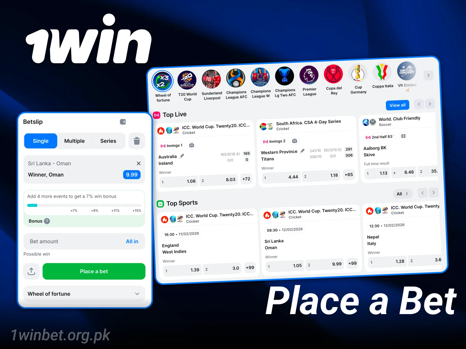 Place a bet on sports after your successful 1win registration.