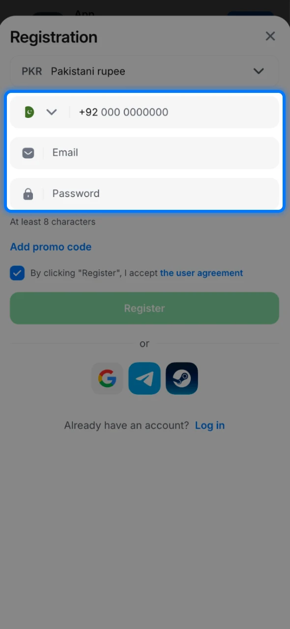 Fill in the details for your 1win registration to create an account.