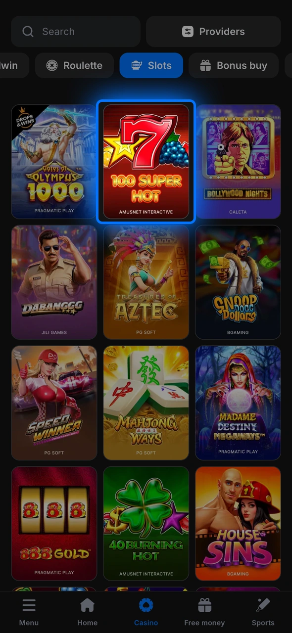 Choose a slot from the massive 1win casino gaming library.