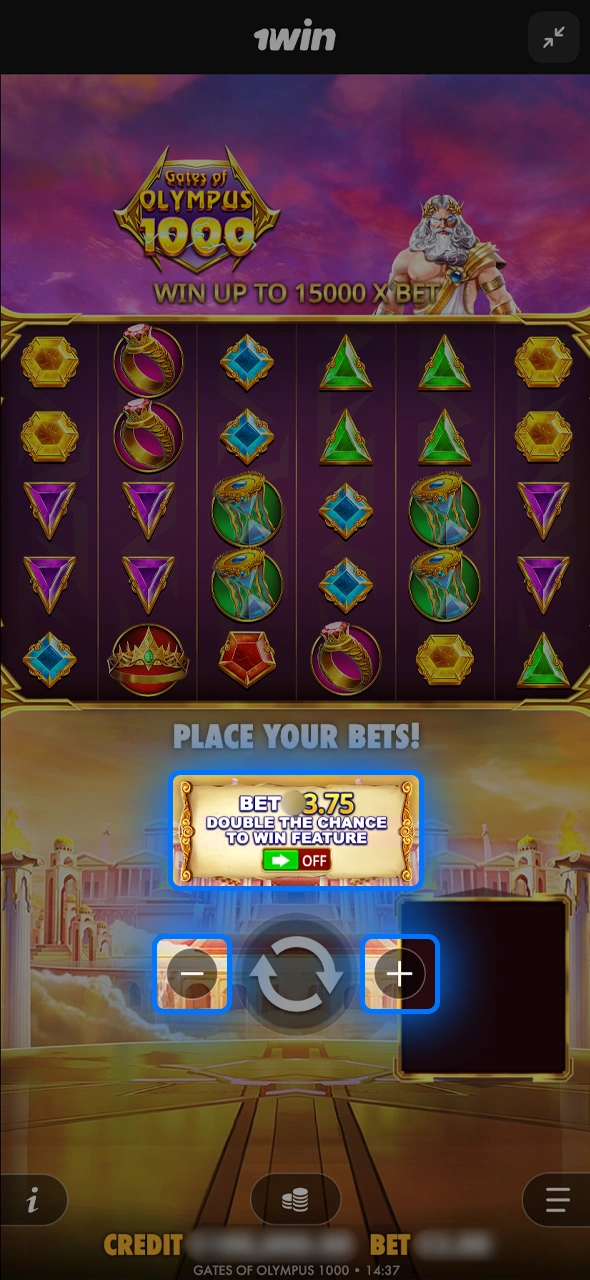 Set your bet amount on your favorite 1win slot game.