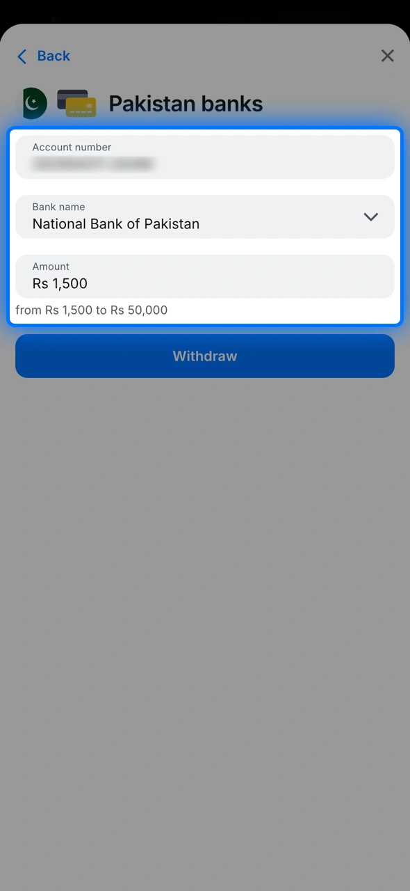 Add payout details to your 1win cash-out request.