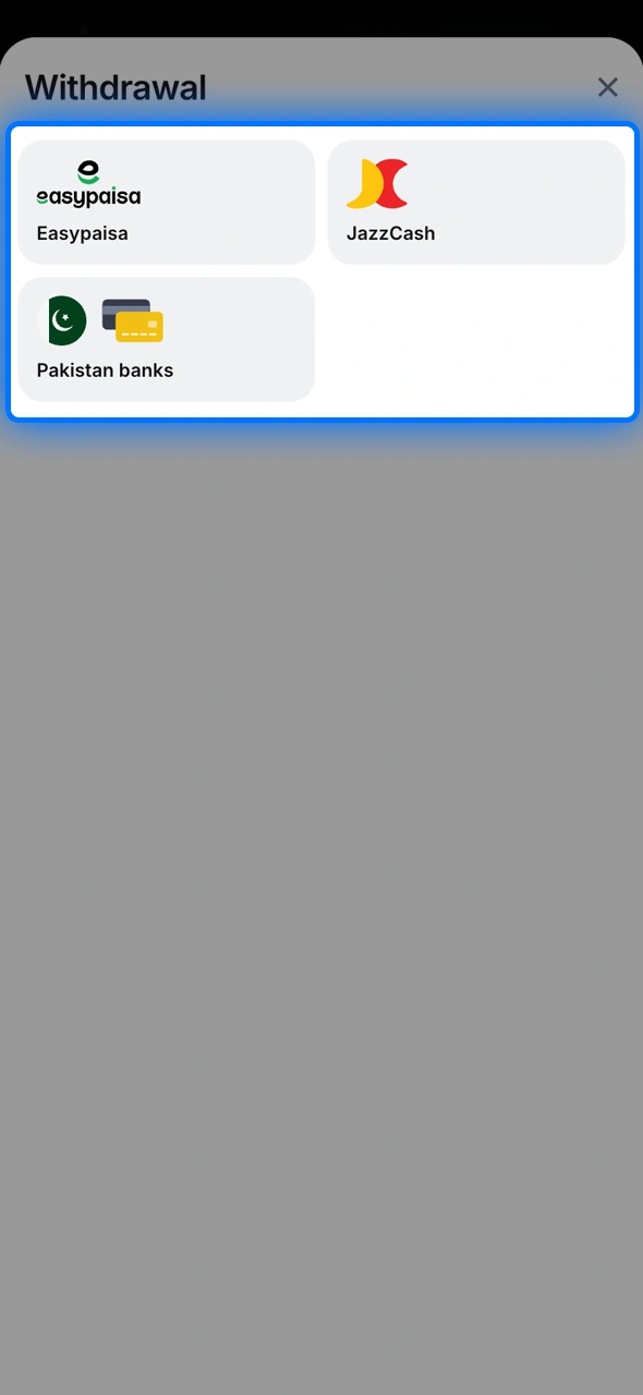 Select method and enter your 1win withdrawal amount.