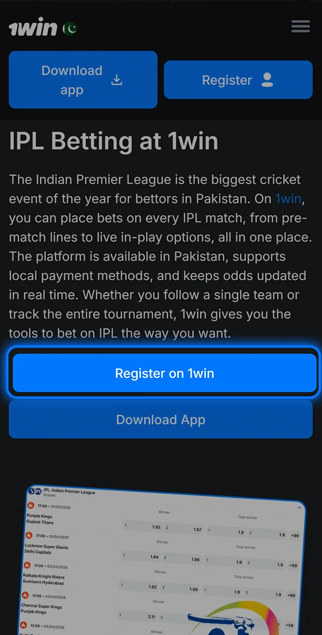 Register on this page on the 1win site now.