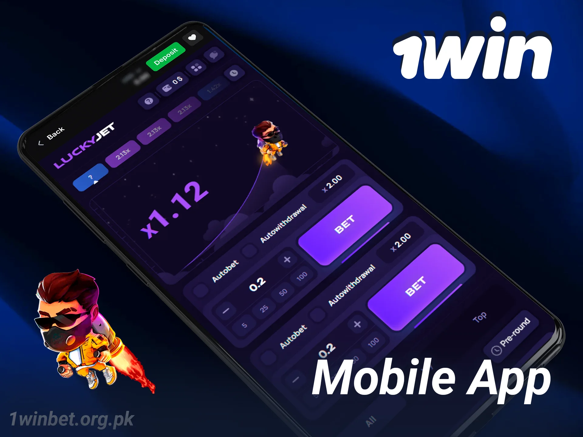 Play Lucky Jet on the mobile app from the 1win site today.