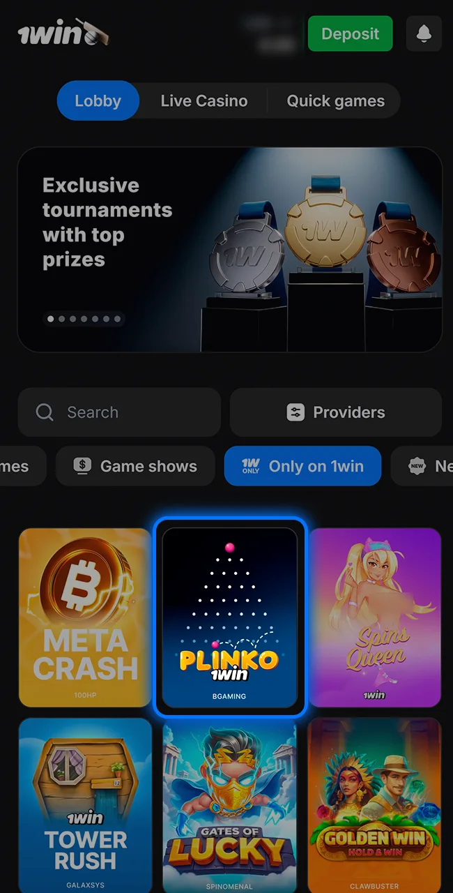 Find Plinko in the game lobby on the 1win site today.